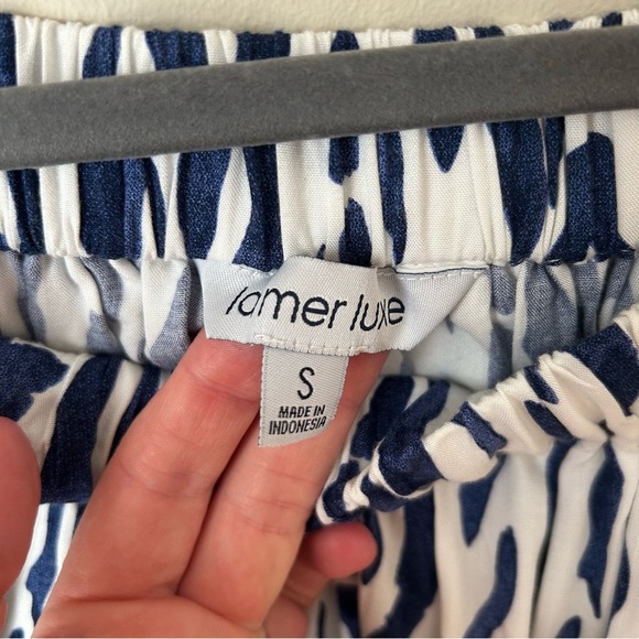 La Mer Luxe Off The Shoulder Navy Blue White Pattern Maxi Dress Size Small - Picture 4 of 7